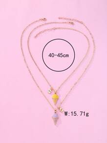 2入組女孩冰淇淋吊飾項鍊 - 黃色 - 查看 3