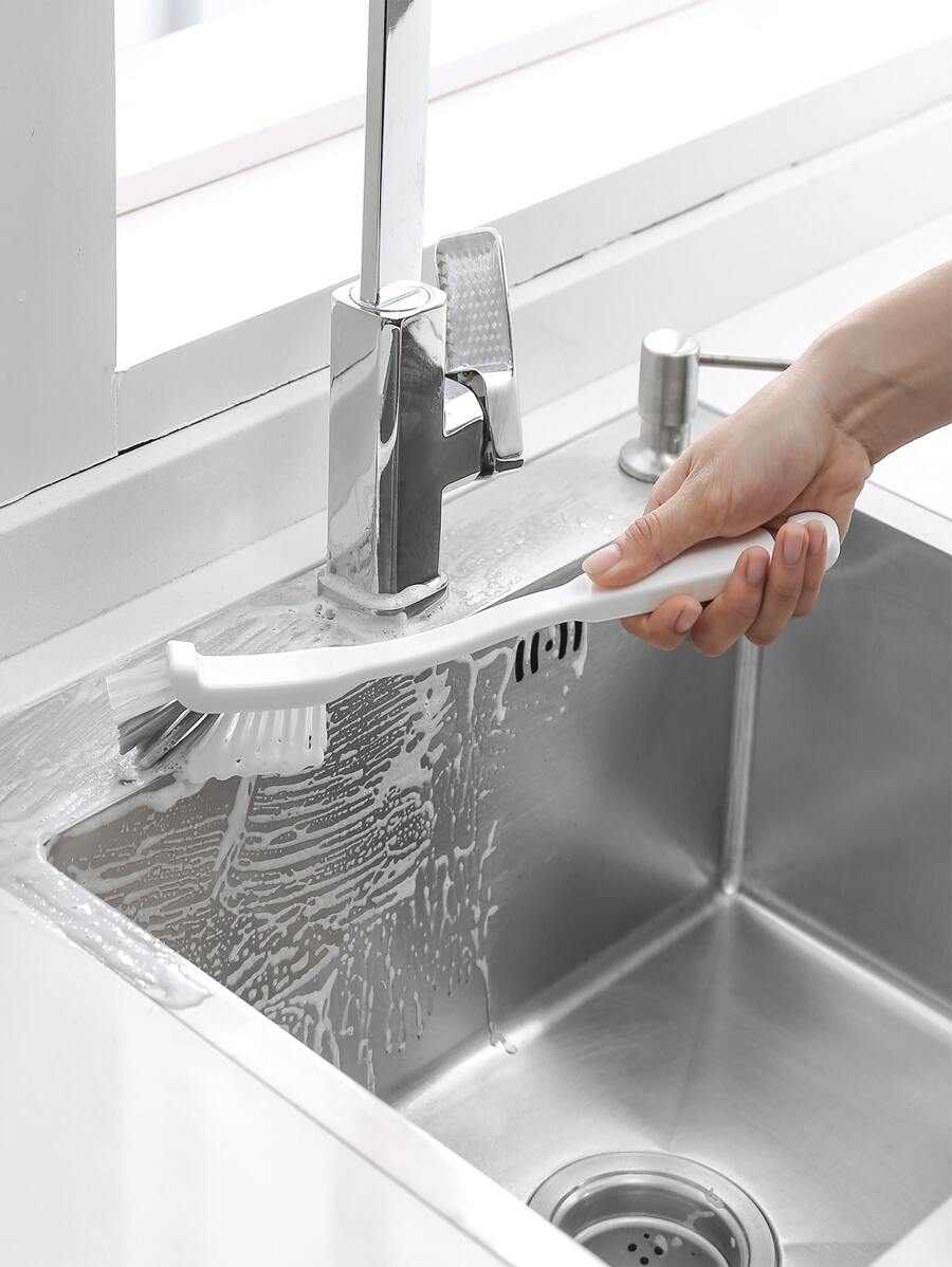 1pc Long Handle Cleaning Brush - White - View 1