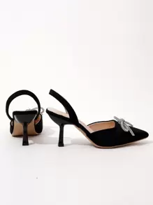 Plus Size Women High Heel Pumps With Bow Decor Closed Toe Stilettos