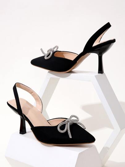 Große Größen Herbst/Winter Pumps für Damen mit Schleifen-Dekor, geschlossene Spitze, Stilettos, elegant, Mules, Party