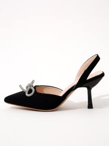 Plus Size Women High Heel Pumps With Bow Decor Closed Toe Stilettos