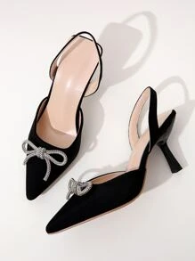 Plus Size Women High Heel Pumps With Bow Decor Closed Toe Stilettos