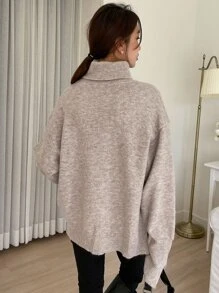 DAZY Turtleneck Drop Shoulder Jumper - Khaki - View 2