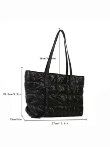 Túi đeo vai thêu họa tiết tối giản, thêu chữ thập Dung tích lớn Túi xách đan phồng, Túi xách mùa đông có đệm mềm, Túi mua sắm gối - màu đen - Xem 3