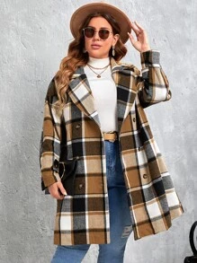SHEIN LUNE Abrigo de cuadros de cuello con solapa de doble botonadura - Multicolor - Ver 1