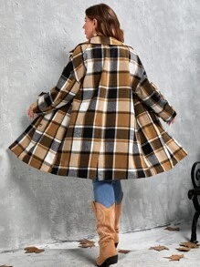 SHEIN LUNE Abrigo de cuadros de cuello con solapa de doble botonadura - Multicolor - Ver 2