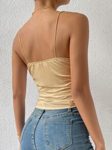 SHEIN BAE Top de tirantes corto con fruncido delantero fruncido - Caqui - Ver 2