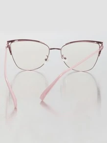 1pc Stainless Steel Cat Eye Rhinestone Hollow Frame, Vintage Spring Feet Fit All Face Shapes, Clear Lens Glasses - Pink - View 3