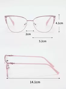 1pc Stainless Steel Cat Eye Rhinestone Hollow Frame, Vintage Spring Feet Fit All Face Shapes, Clear Lens Glasses - Pink - View 5