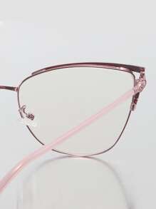 1pc Stainless Steel Cat Eye Rhinestone Hollow Frame, Vintage Spring Feet Fit All Face Shapes, Clear Lens Glasses - Pink - View 6