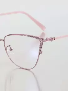 1pc Stainless Steel Cat Eye Rhinestone Hollow Frame, Vintage Spring Feet Fit All Face Shapes, Clear Lens Glasses - Pink - View 7