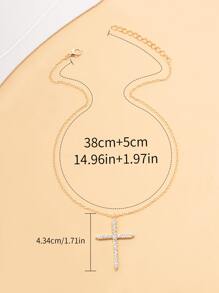 Rhinestone Cross Charm Necklace - Yellow Gold - View 4