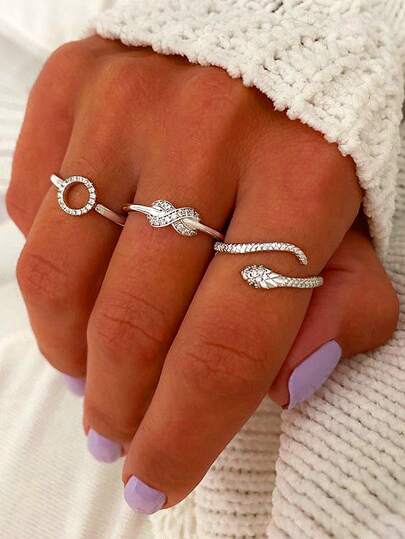 3入組水鑽圓圈裝飾戒指