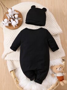 男嬰小熊印花連身褲 - 黑色 - 查看 2