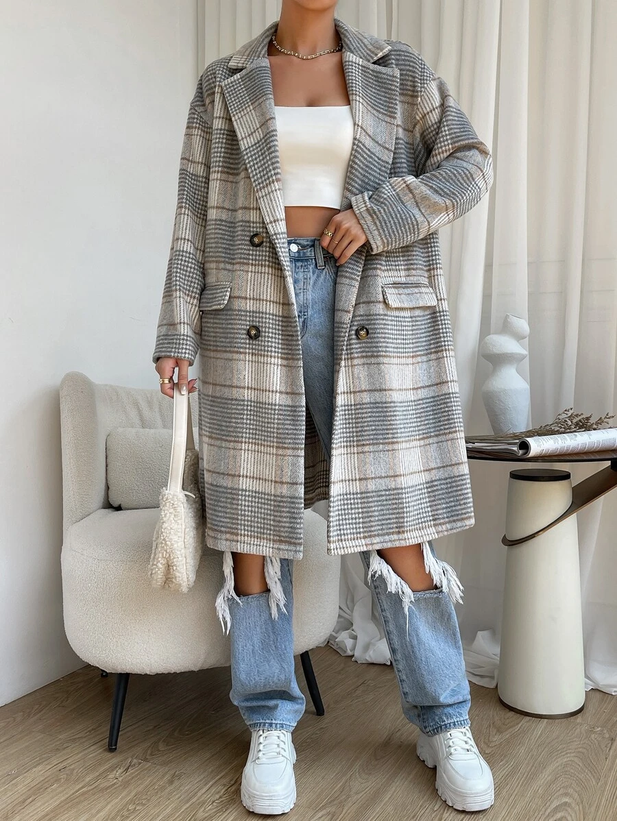 Muchica 格紋雙排釦花呢外套 - 彩色 - 查看 1