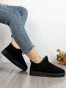 Giày bốt đi tuyết mùa đông ấm áp lót lông giả tối giản cho nữ, giày bốt lông - màu đen - Xem 1