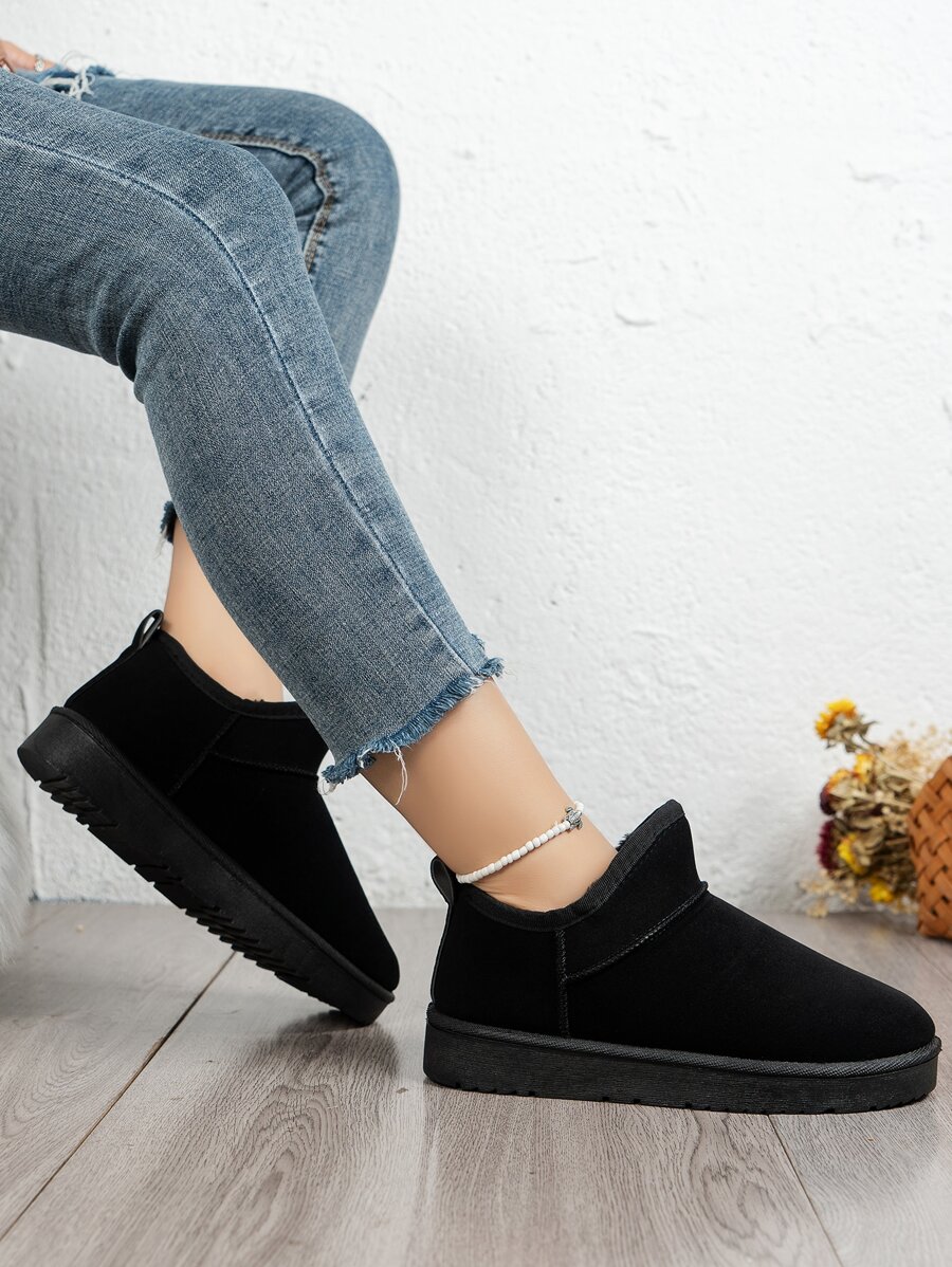 Giày bốt đi tuyết mùa đông ấm áp lót lông giả tối giản cho nữ, giày bốt lông - màu đen - Xem 1