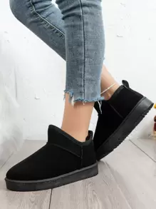 Giày bốt đi tuyết mùa đông ấm áp lót lông giả tối giản cho nữ, giày bốt lông - màu đen - Xem 2