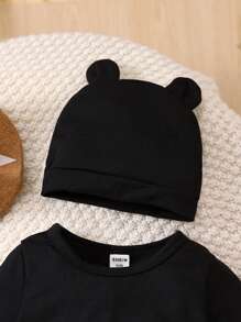 男嬰小熊印花連身褲 - 黑色 - 查看 3