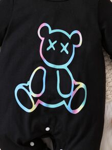 男嬰小熊印花連身褲 - 黑色 - 查看 4