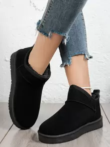 Giày bốt đi tuyết mùa đông ấm áp lót lông giả tối giản cho nữ, giày bốt lông - màu đen - Xem 3