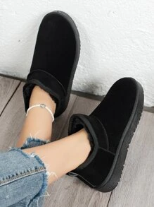 Giày bốt đi tuyết mùa đông ấm áp lót lông giả tối giản cho nữ, giày bốt lông - màu đen - Xem 4