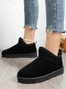 Giày bốt đi tuyết mùa đông ấm áp lót lông giả tối giản cho nữ, giày bốt lông - màu đen - Xem 5