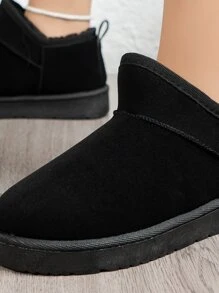 Giày bốt đi tuyết mùa đông ấm áp lót lông giả tối giản cho nữ, giày bốt lông - màu đen - Xem 6