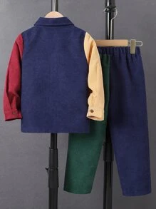 SHEIN Toddler Boys Colorblock Pocket Patched Shirt & Pants Without Tee - Multicolor - View 2