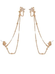 Nooxian 方晶鋯石星形裝飾耳環 - 金黃色 - 查看 4