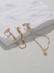 Nooxian 方晶鋯石星形裝飾耳環 - 金黃色 - 查看 8