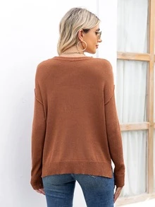 DEARCASE Jersey de hombros caídos con bolsillo delantero - Óxido marrón - Ver 2