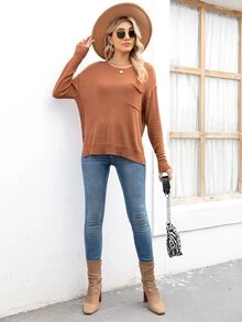 DEARCASE Jersey de hombros caídos con bolsillo delantero - Óxido marrón - Ver 3