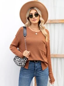 DEARCASE Jersey de hombros caídos con bolsillo delantero - Óxido marrón - Ver 5