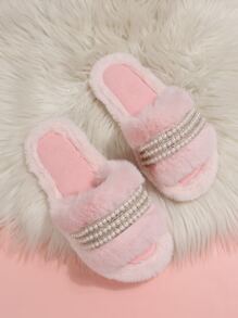 Dép đi trong Nhà dành Nữ Pha lê kim cương Ngọc trai màu trơn Đúng mốt - Màu Hồng baby - Xem 4