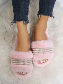 Dép đi trong Nhà dành Nữ Pha lê kim cương Ngọc trai màu trơn Đúng mốt - Màu Hồng baby - Xem 6
