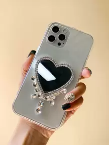 Rhinestone Decor Heart Shaped Mirror Clear Diamond Phone Case - Clear - View 1