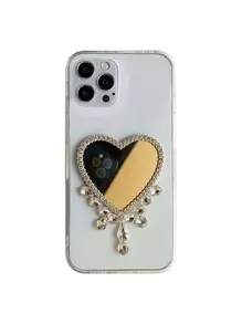 Rhinestone Decor Heart Shaped Mirror Clear Diamond Phone Case - Clear - View 2