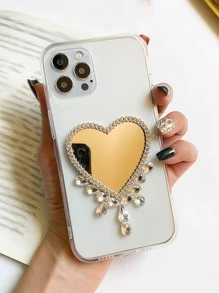 Rhinestone Decor Heart Shaped Mirror Clear Diamond Phone Case - Clear - View 3
