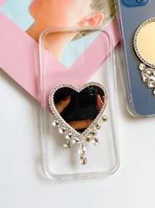 Rhinestone Decor Heart Shaped Mirror Clear Diamond Phone Case - Clear - View 4