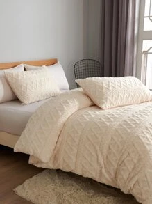 Geometric Tufted Duvet Cover Set Without Filler - Beige - View 1