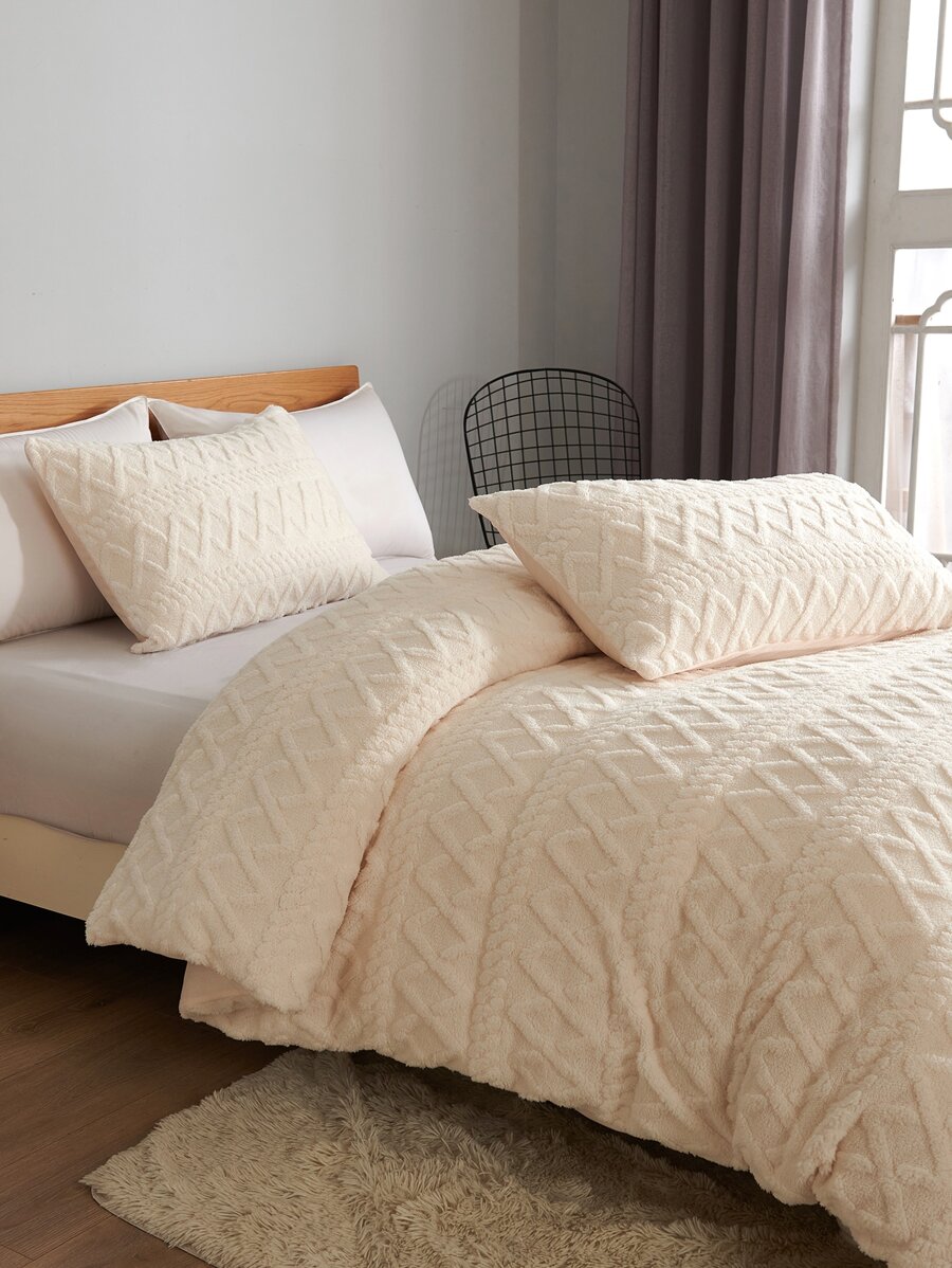 Geometric Tufted Duvet Cover Set Without Filler - Beige - View 1