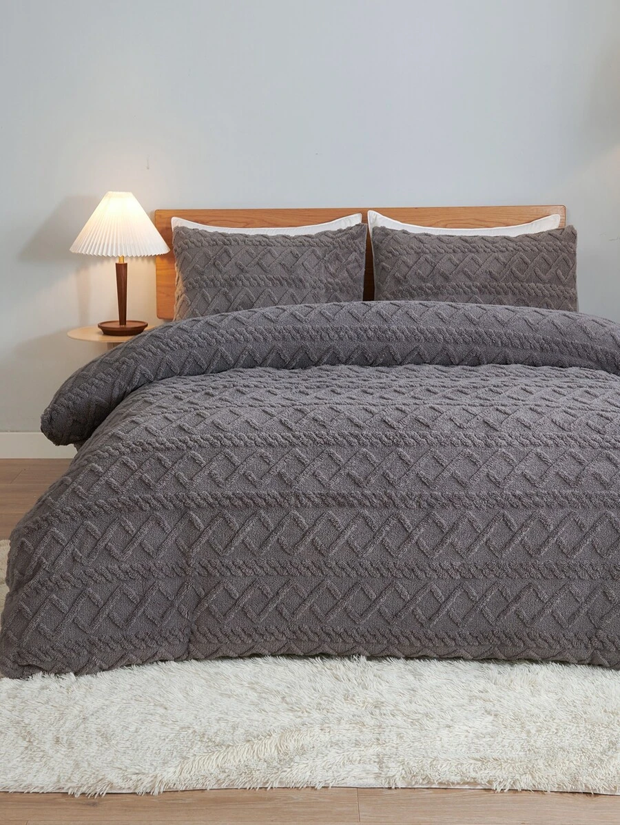 Geometric Tufted Duvet Cover Set Without Filler - Dark Grey - View 1