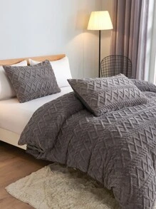 Geometric Tufted Duvet Cover Set Without Filler - Dark Grey - View 2