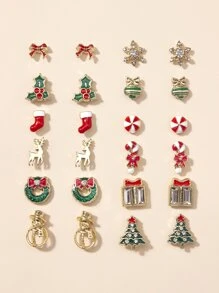 12pairs Christmas Sock & Crutch Design Stud Earrings - Multicolor - View 1