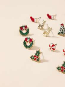 12pairs Christmas Sock & Crutch Design Stud Earrings - Multicolor - View 2