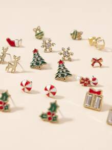 12pairs Christmas Sock & Crutch Design Stud Earrings - Multicolor - View 3