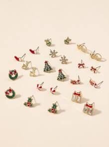 12pairs Christmas Sock & Crutch Design Stud Earrings - Multicolor - View 4
