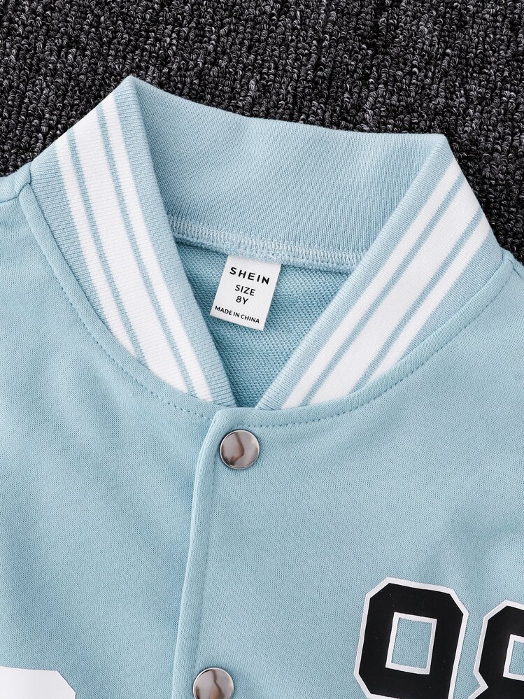 Boys 1pc Letter Graphic Colorblock Drop Shoulder Varsity Jacket - Blue and White - View 3
