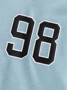 Boys 1pc Letter Graphic Colourblock Drop Shoulder Varsity Jacket - Blue and White - View 4